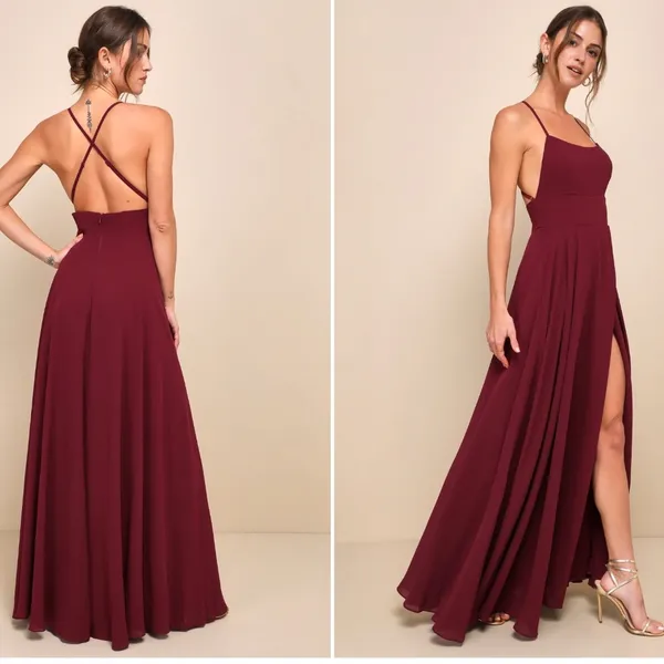 LULU's Bridesmaid Prom Wedding Flowy Romantic Flowy Sexy Chiffon Maxi Dress - Image 2