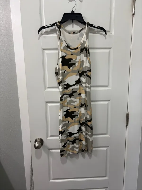 Sleeveless Camo Bodycon Dress - Gray Camouflage size small - Image 3