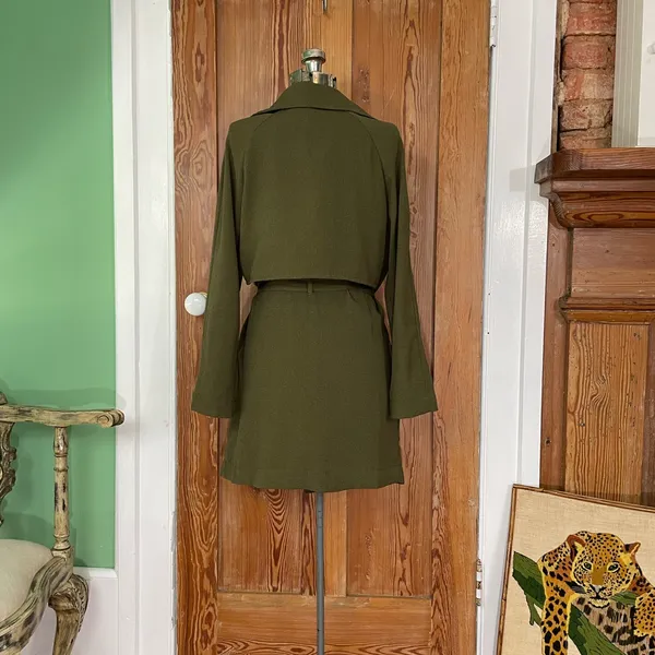SOPHIE RUE Classic Lightweight Belted Lightweight Olive Green Trench Coat~XL - Image 7