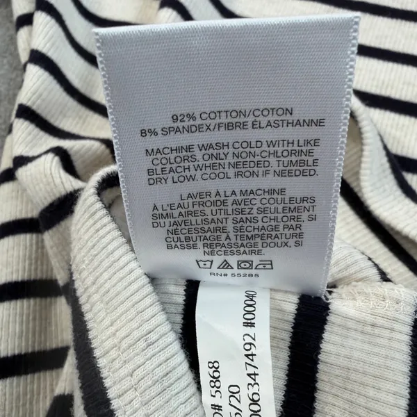 EXPRESS Women's X-Small Striped Ribbed Knit Puff Sleeve Top Cream Black Blouse - Image 9