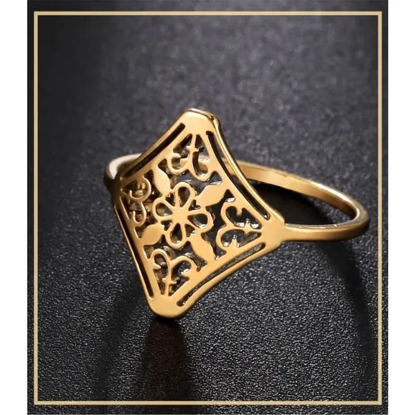 NEW 14k Yellow Gold Plated Stainless Steel Filigree Ring, Size 6‎ - Image 4