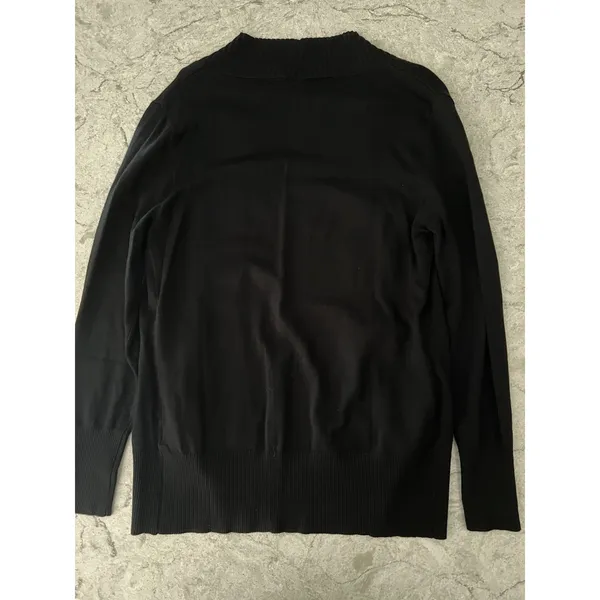 Womens Black Open‎ Front Cardigan Sweater Ribbed Trim Pockets Minimalist Small - Image 8