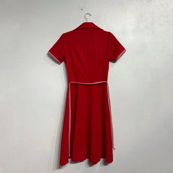 Cari Lu Red Dagger Collar Belted Fit Flare Vintage Midi Dress Sz 10 - Image 9