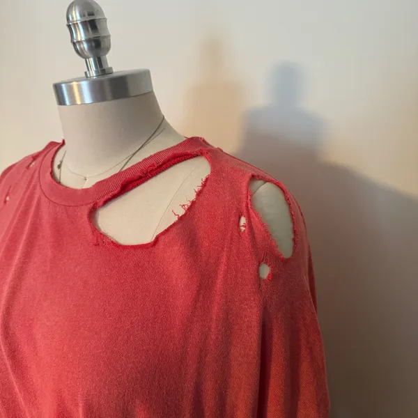 Free People Red Distressed Tshirt  - Image 4