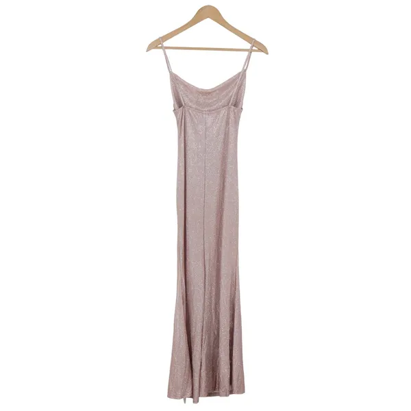 OohNeed Maxi Dress Womens M Cowl Neck Ruched Rose Gold Metallic Shimmer NEW - Image 5