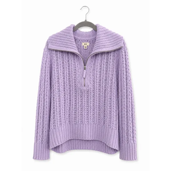 Aerie Lavender Cable Knit Quarter Zip Sweater Oversized Mock Neck Pullover - Image 2