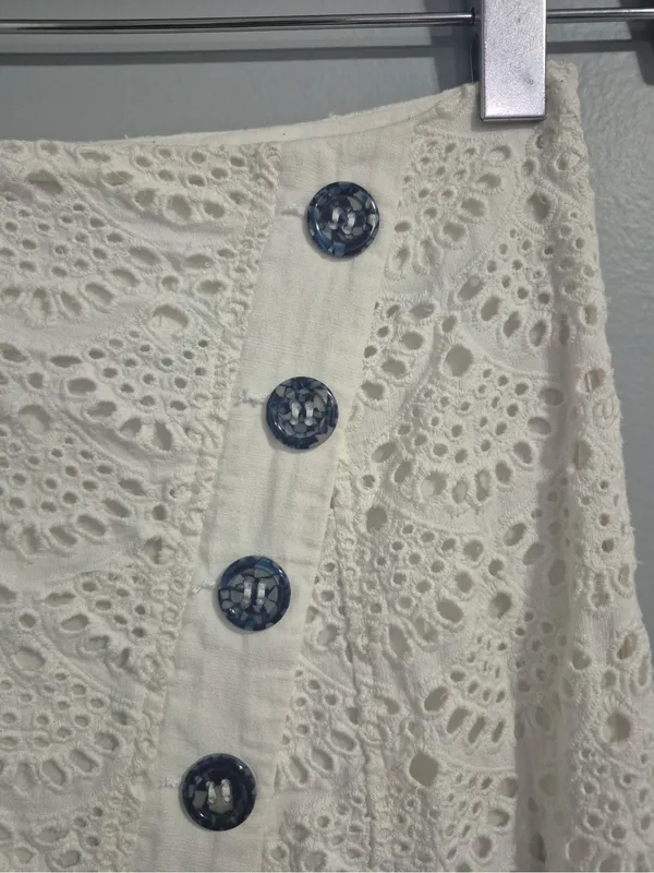 Tanya Taylor Cream Lace bohemian crochet Button-Front Women's midi Skirt size 2 - Image 6