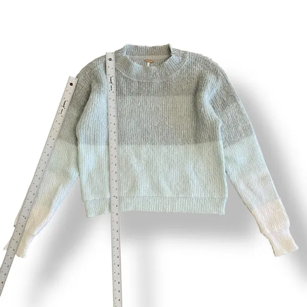 Free People‎ Autumn Sky Cloud Combo Striped Sweater Womens Size S Green Cream - Image 3
