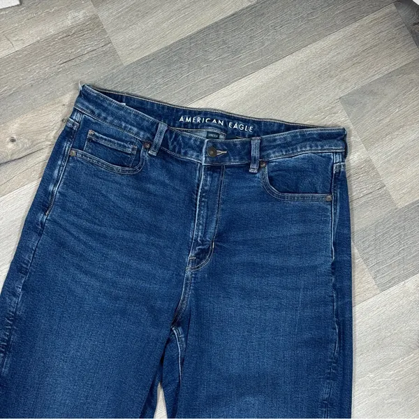 American‎ Eagle Stretch Denim Mom Jeans Retro Blue Size 14 Ankle - Image 4
