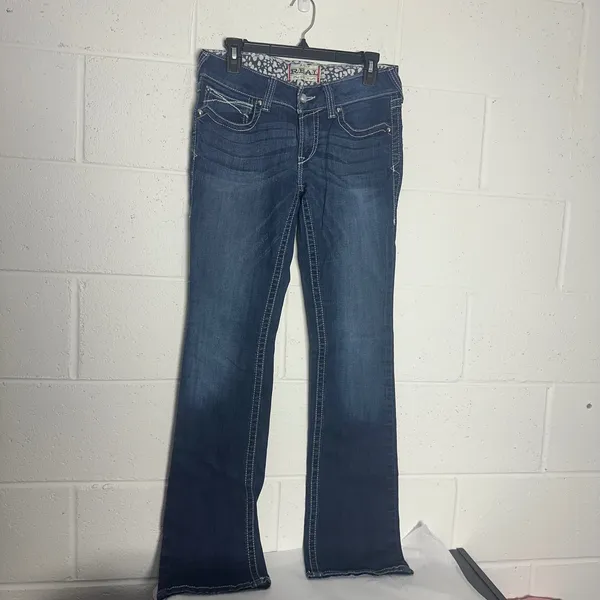Ariat REAL Denim Womens 29L Dark Wash Embroidered Bootcut Jeans Mid Rise Blue - Image 2