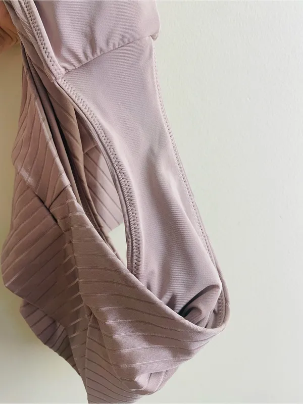 Aerie High Waisted High Cut Cheeky Bikini Bottom M Mauve Ribbed Crossover - Image 4
