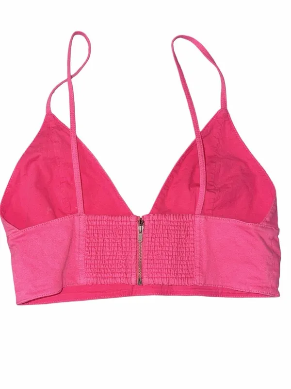 Alice + Olivia Carli V-Neck Denim Crop Top Pink Candy Size 8 Boho Festival Party - Image 3
