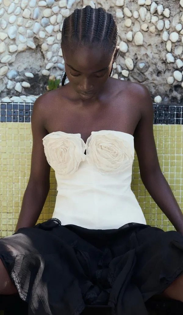 ZARA Elegant Cream Floral Bustier Top - Image 3