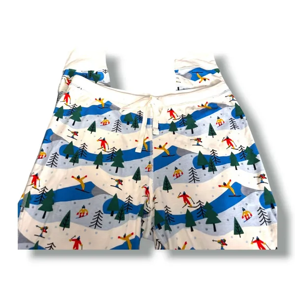 Hanna Andersson Womens Organic Cotton Ski Scene Pajama Set Blue White Winter - Image 7