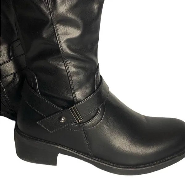 Dream Paris Black Knee High Riding Boots Side Zipper Buckles 1.25 inch Heel Sz 5 - Image 4