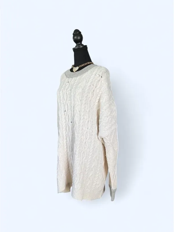 Free People Boho Distressed Oversized Cable Knit Tunic Sweater size medium 🤍 - Image 5