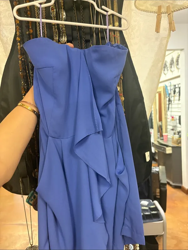 Express Strapless Ruffle Romper in Periwinkle - Image 2