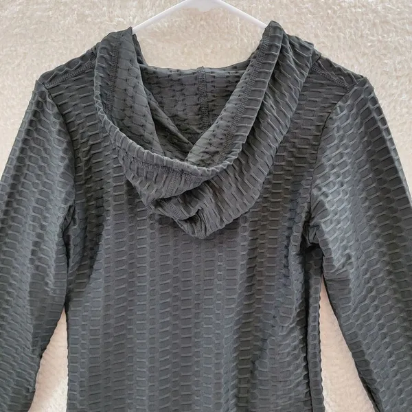 New Mix L/S Full Zip Activewear Hooded Jacket Women's Small Black Textured - Image 10