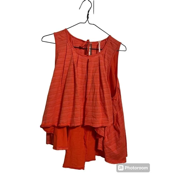 Free People Swing Tank Top Pleated High Low Sleeveless‎ Coral Size S - Image 2