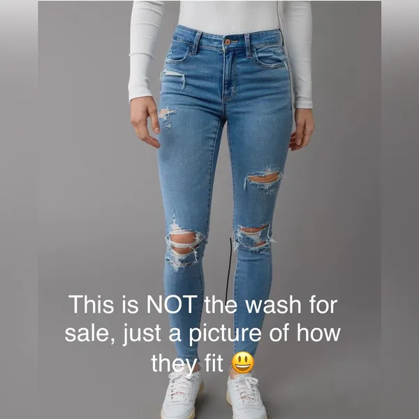 American Eagle Jeans Next Level Stretch High Rise Distressed Dark Wash Denim 8Rg - Image 9