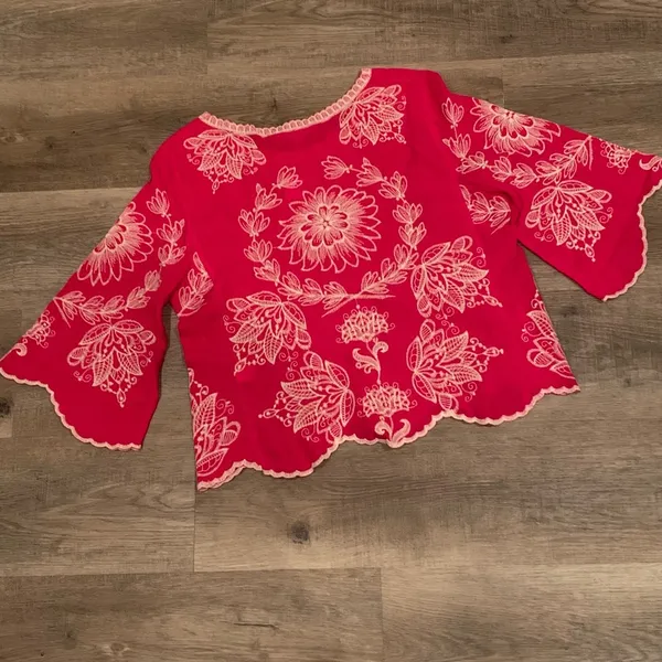 Solitaire Embroidered Hobo Blouse Hot Pink Size Medium NWOT - Image 3