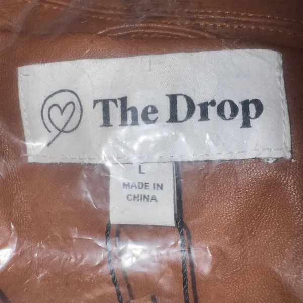 The Drop Heather‎ Moto Jacket Cognac Faux Leather Zip Womens Size L - Image 5