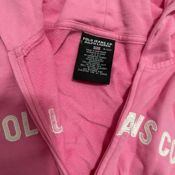 Vintage Polo Jeans Co Ralph Lauren Pink Zip Up Spellout Hoodie Size S - Image 5