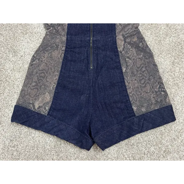 Pilcro Anthropologie Snake Print Denim Bustier Romper Shorts Size 4 - Image 6