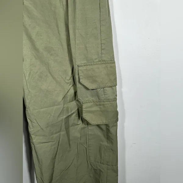 Abercrombie & Fitch Cargo Pants Olive Green Wide Leg Drawstring Waist Size Small - Image 7
