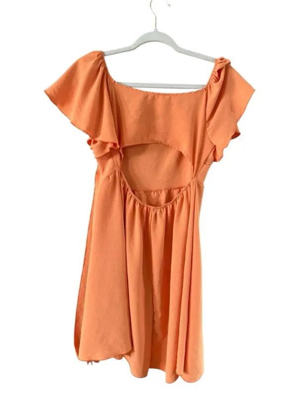 Women's See You Monday Orange Ruffle Sleeve Open Back Mini Dress M - Image 10