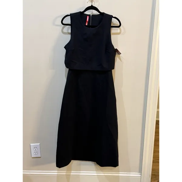 Spanx Ponte Overlay Fitted Midi in Classic Black Sleeveless Dress Size Medium - Image 2