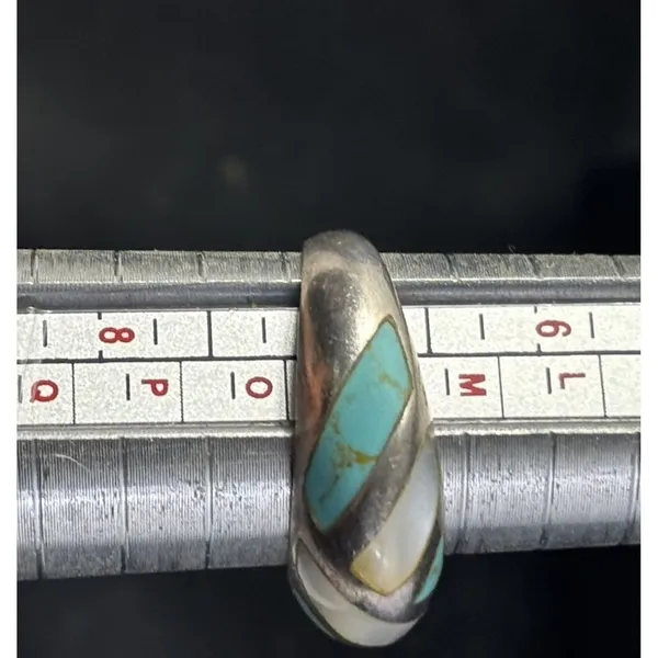 Sterling Silver Southwestern MOP/Turquoise Inlay Ring Size 7 - Stamp SX 925 - Image 5