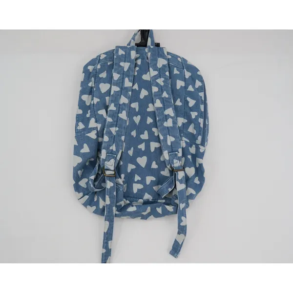 Billabong Denim Heart Print Backpack Blue White Adjustable Straps School Bag‎ - Image 4