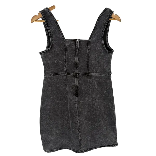 No Boundaries Black Denim Square Neck Pinafore Mini Dress Small Distressed‎ Grunge Goth Y2K - Image 2