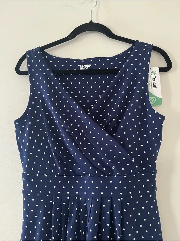 NWT Lands End Navy Blue White Polka Dot Athletic Mini Dress Small Tennis Golf - Image 3