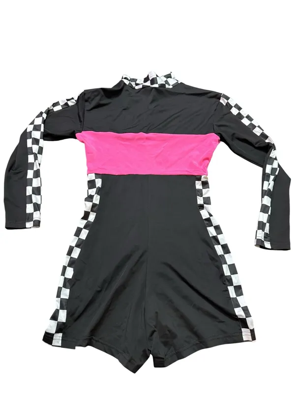 Checkerboard Racing Romper with Hot Pink Panel Black Size M - Image 2