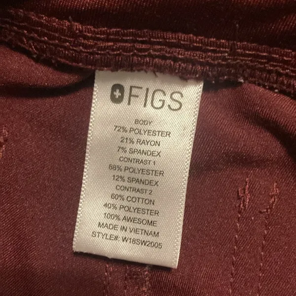 Figs Zamora Jogger Style Scrub Pants Women’s Size XS, 5 Pockets Wine Color - Image 10