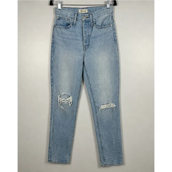 Madewell Classic‎ Straight Jeans Size 25 Blue Distressed High Rise Rigid Denim - Image 3