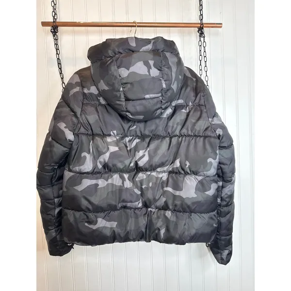 Sebby Hooded Crop Puffer Jacket Black Camo Full Zip Outdoor Gorp Womens Size M - Image 3