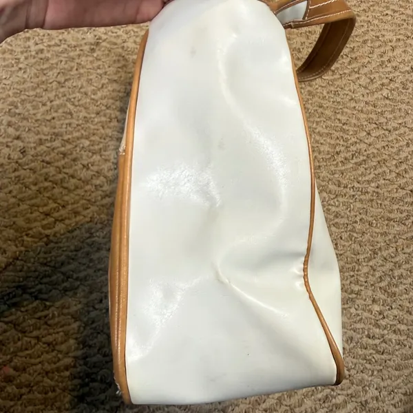 VTG Nine West Patchwork Hobo Shoulder Bag Tan Cream White Faux Leather Neutral - Image 10