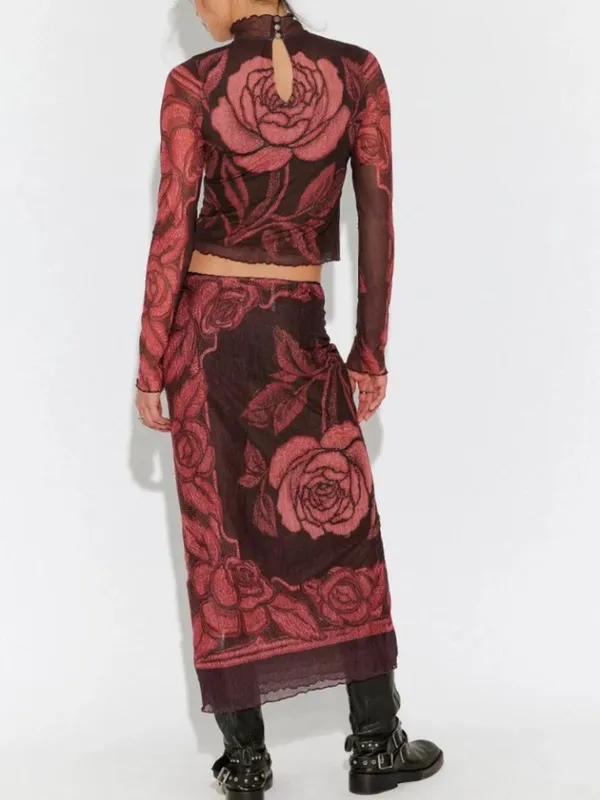 FREE PEOPLE NWT The Shadow Printed Midi Skirt Set / Red Combo - S - Image 2