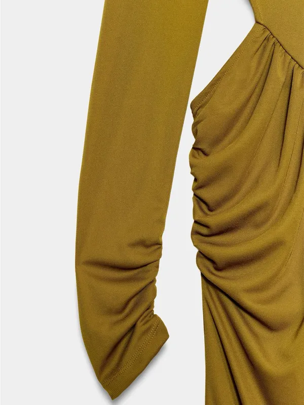 NWT ZARA FLOWY CUT OUT DRESS Body Con Olive Green Small Stretch - Image 8