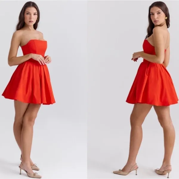 NWOT House of Cb Emmanuela red Tomato Strapless Corset Fit & Flare Mini sz XS - Image 3