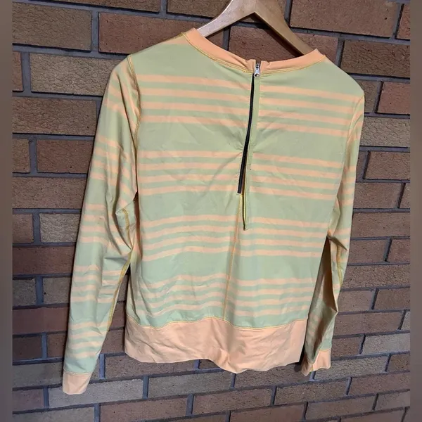 Lululemon Womens Mellow Yellow Striped Run Warm Up Crew Long Sleeve Zip Size 10 - Image 4