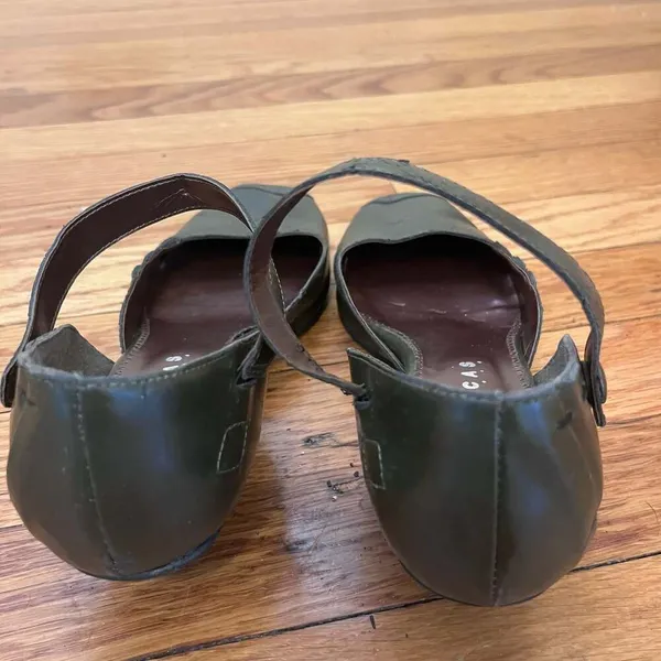 Novacas Vegan Olive Green Low Wedge Ankle Strap Mary Jane Shoes - Image 8