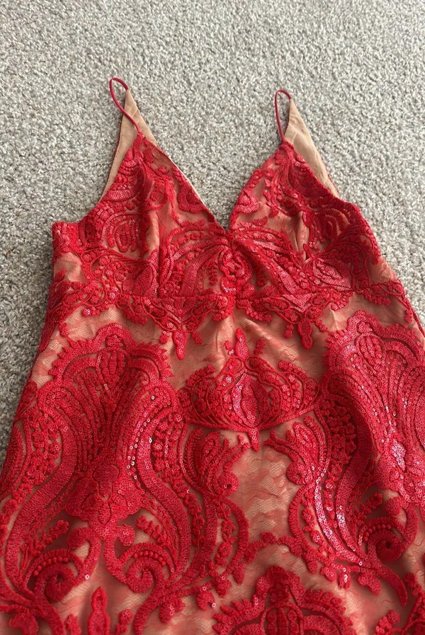 Free People Red and Cream Sequin/Lace Dress - Image 2
