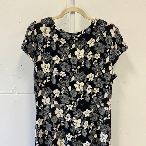 Style & Co Black White Floral Twist Front Midi Dress Size L Short Sleeve Stretch - Image 6