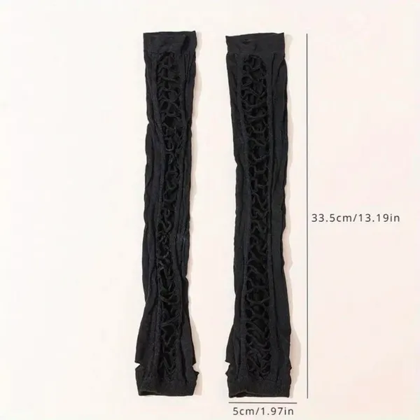 Vintage Hollow Out Black‎ Elastic Arm Cover Fingerless Elbow Sleeves One Size - Image 8