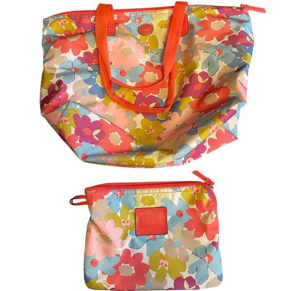 Coach Getaway Floral Weekender Packable Overnight Nylon Tote Shoulder Bag Set - Image 2