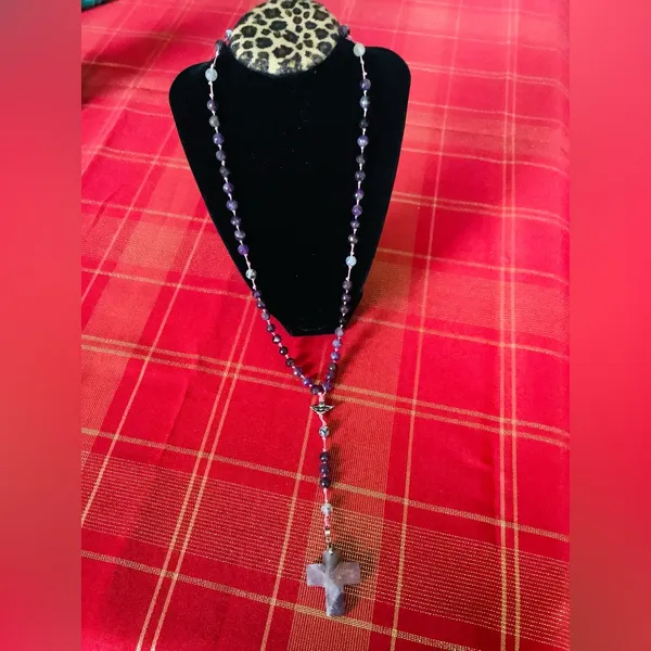Handmade Natural Amethyst stone Cross necklace 💖 - Image 5